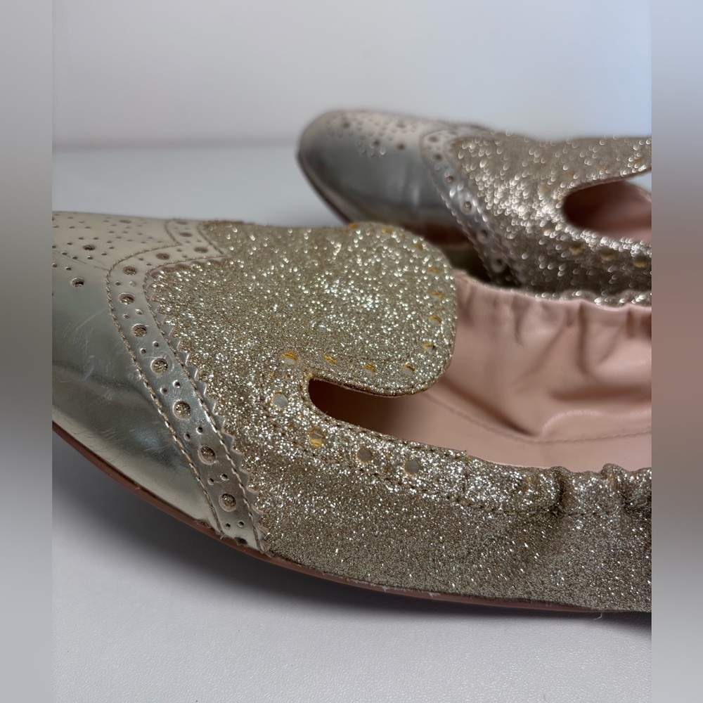 PRADA Round Toe Gold Glitter Metallic Oxford Slip On Ballerina Flats Size 39 EU - Picture 8 of 15